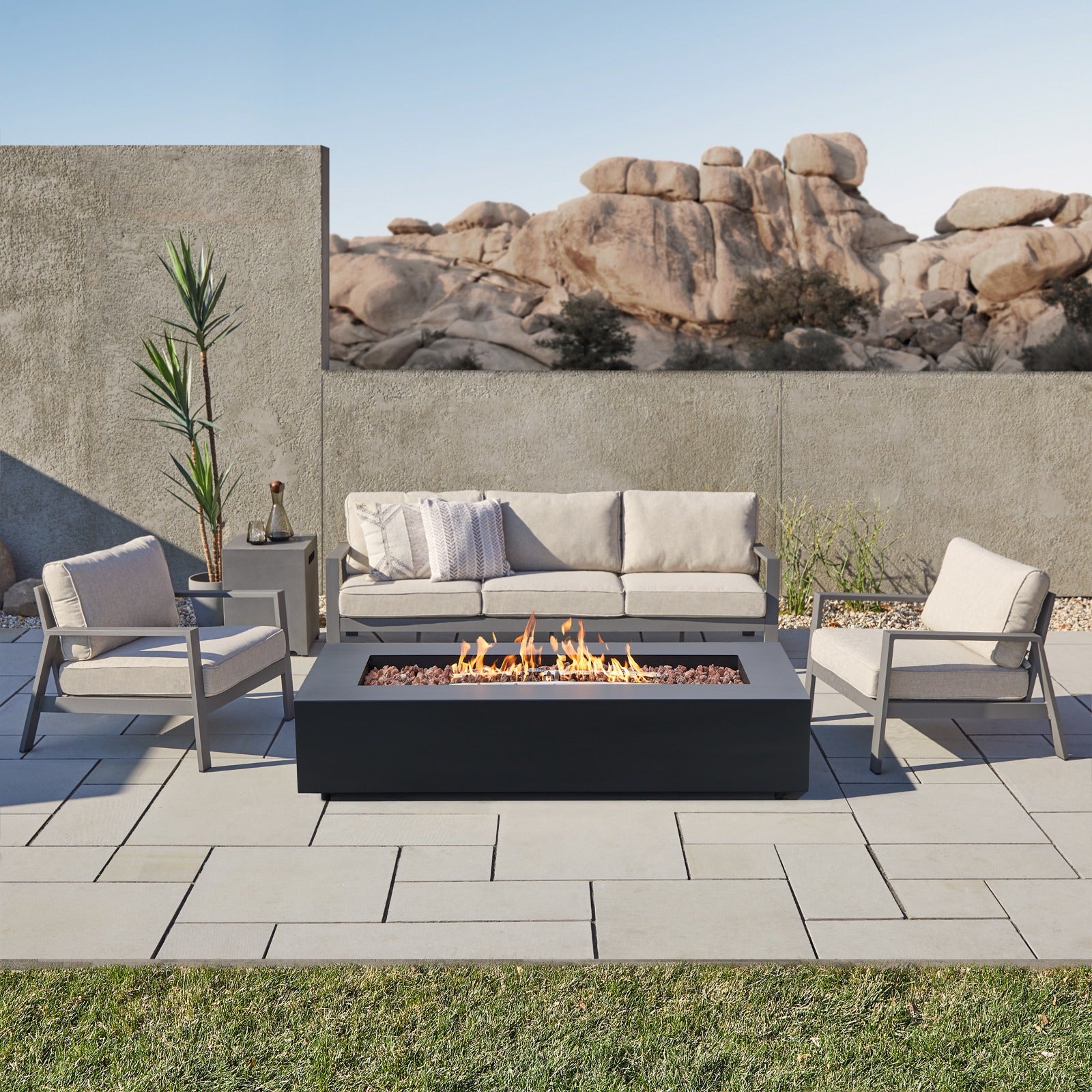 Aegean 70" Rectangle Propane or Natural Gas Fire Pit Table - Real Flame