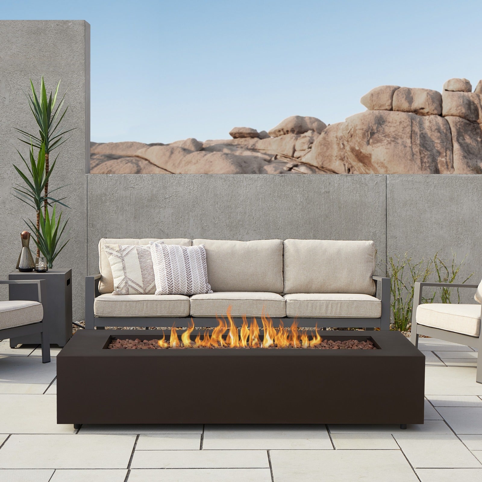 Aegean 70" Rectangle Propane or Natural Gas Fire Pit Table - Real Flame