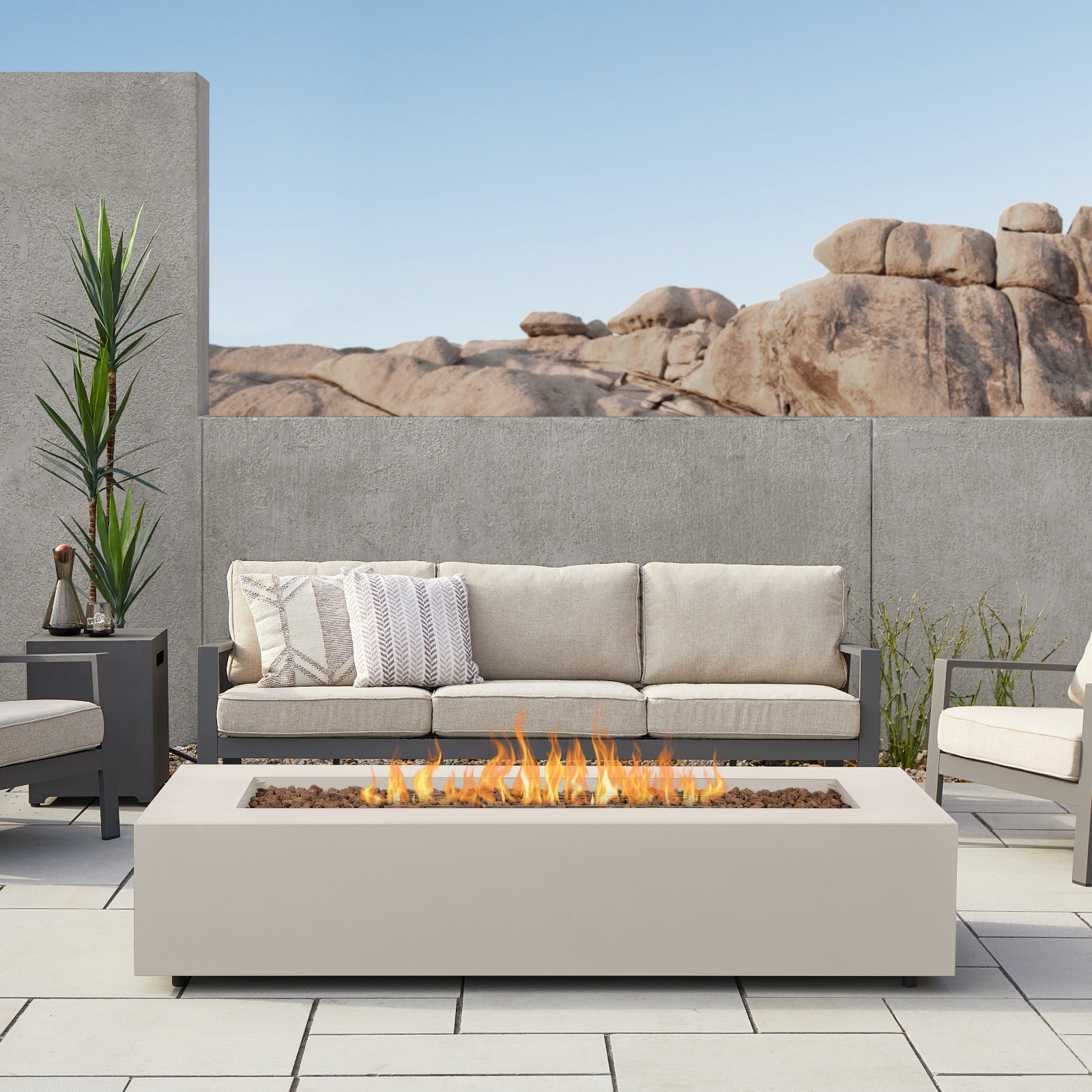 Aegean 70" Rectangle Propane or Natural Gas Fire Pit Table - Real Flame