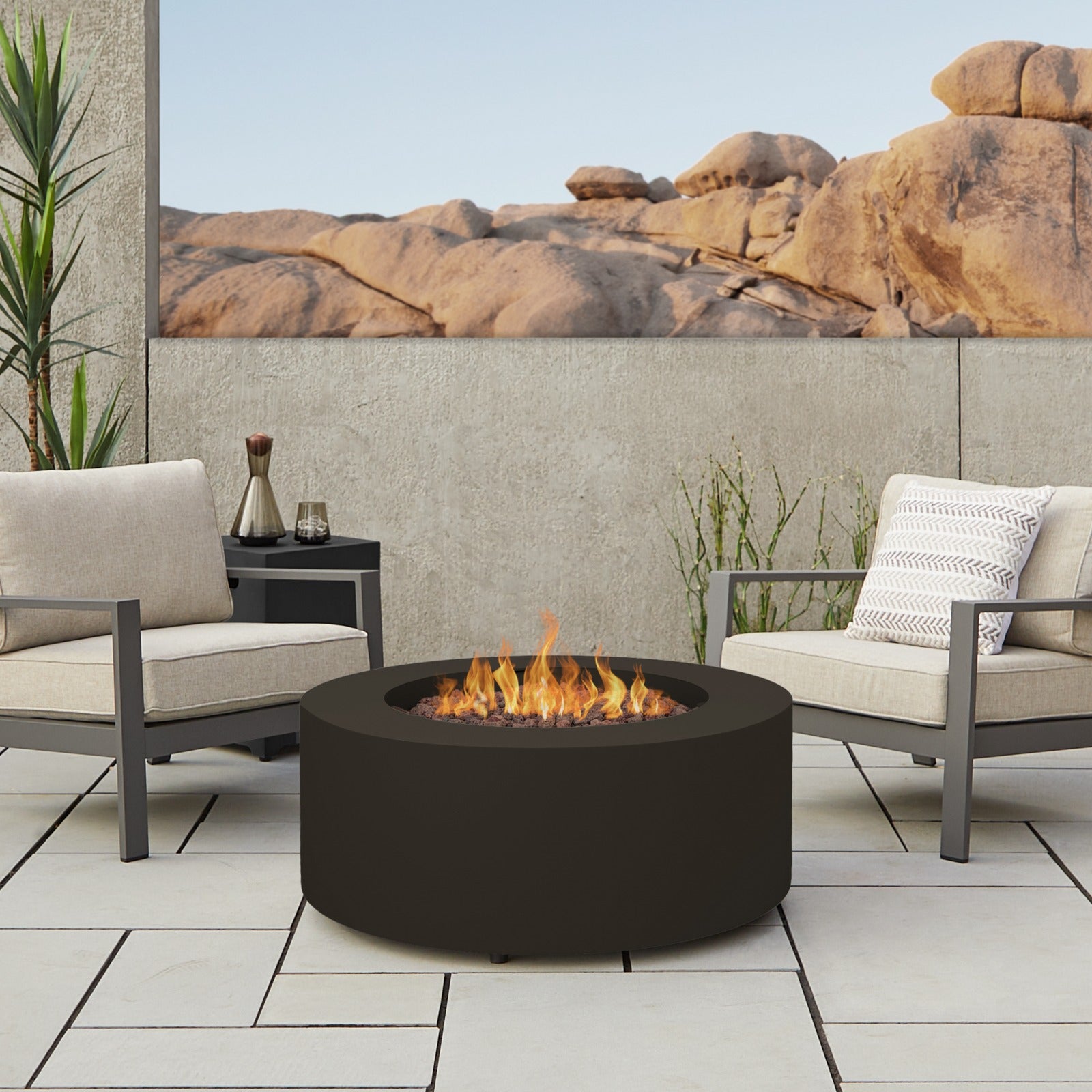 Aegean Round Propane or Natural Gas Fire Pit Table - Real Flame