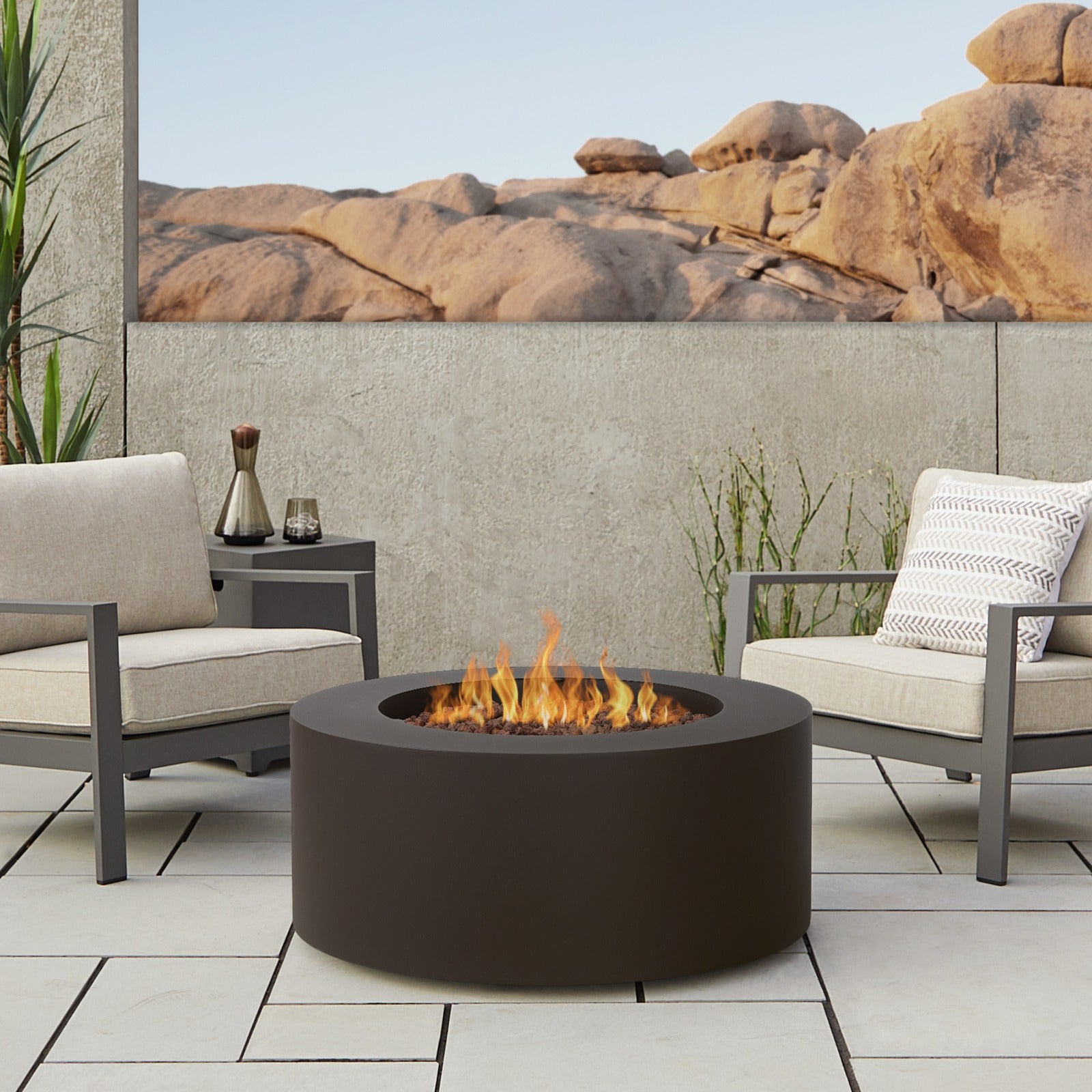 Aegean Round Propane or Natural Gas Fire Pit Table - Real Flame