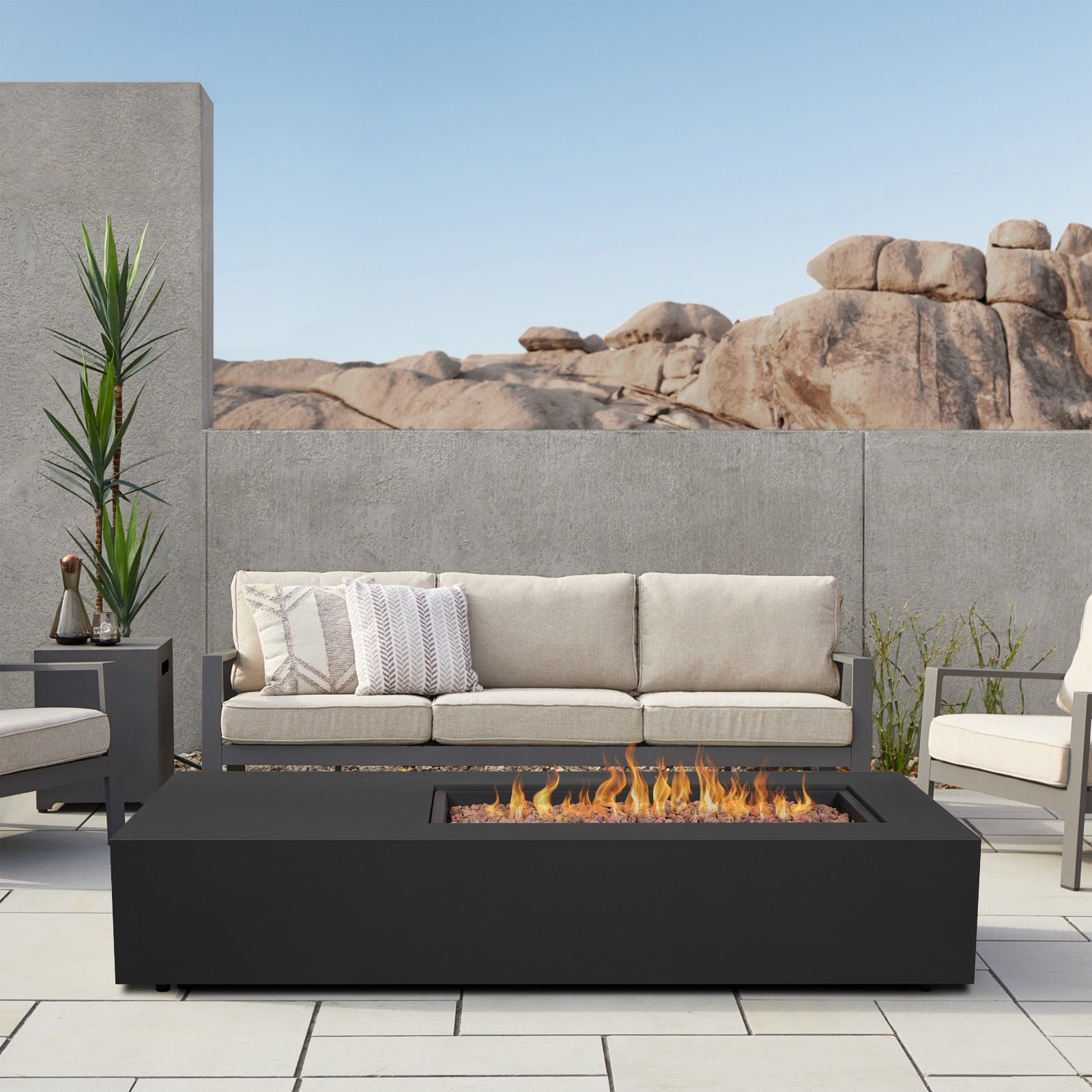 Aegean 75" Asymmetrical Rectangle Propane or Natural Gas Fire Pit Table - Real Flame