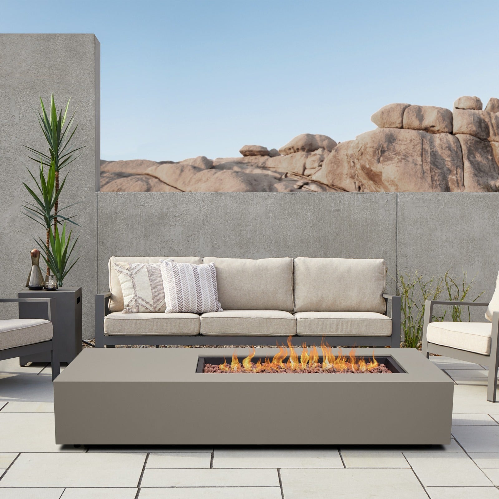 Aegean 75" Asymmetrical Rectangle Propane or Natural Gas Fire Pit Table - Real Flame