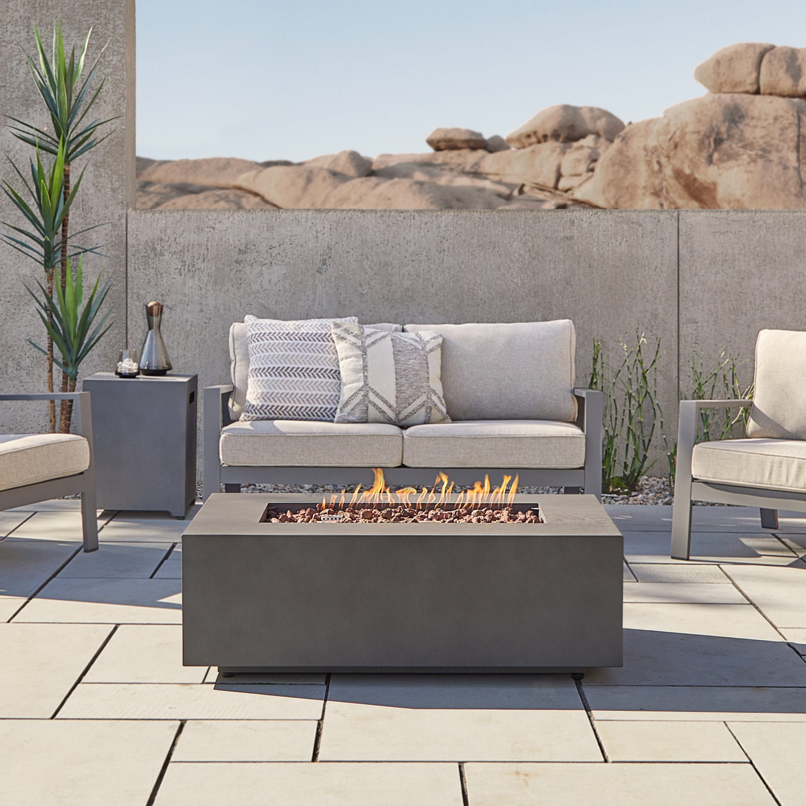 Aegean 42" Rectangle Propane Fire Pit Outdoor Fireplace Fire Table for Backyard or Patio