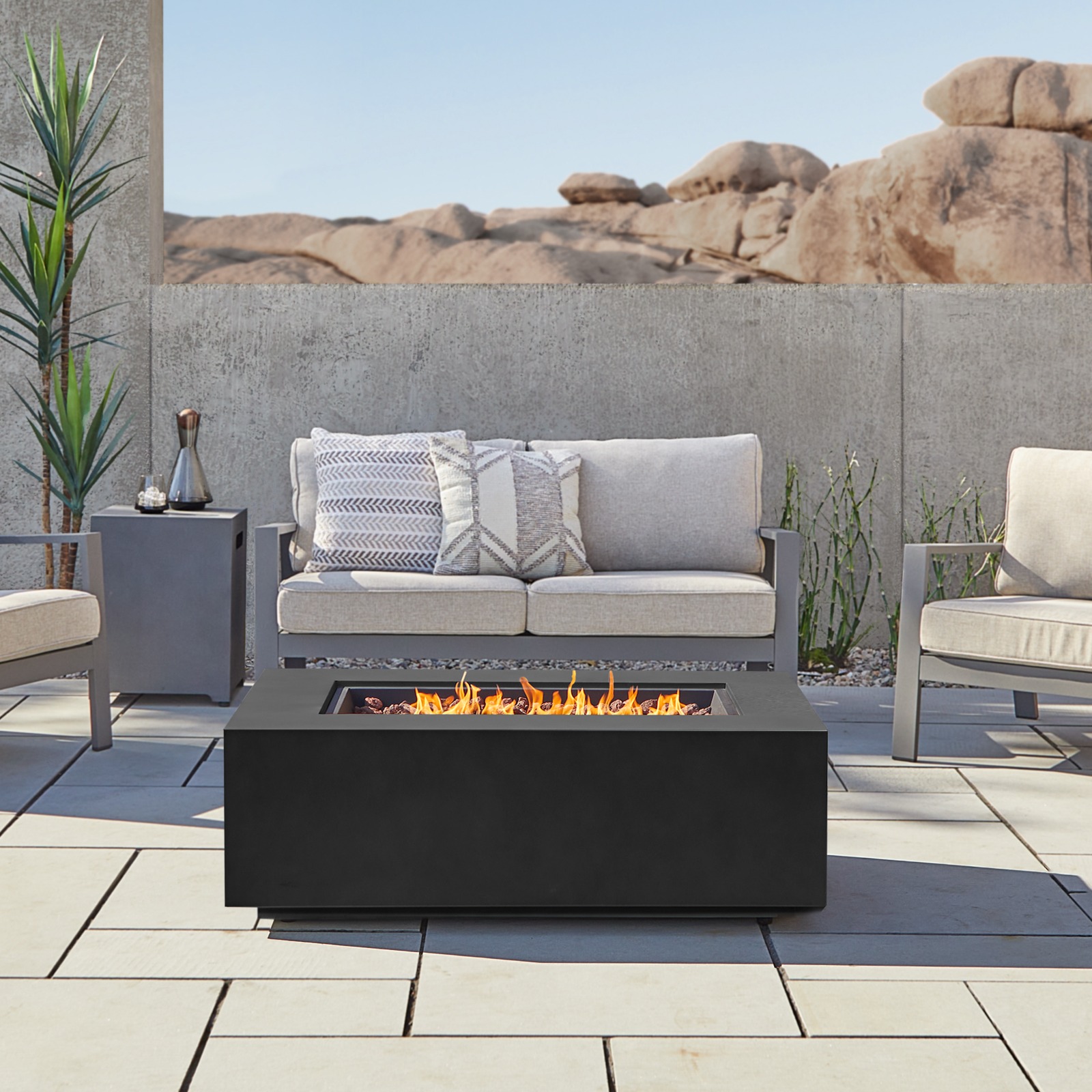 Aegean 50" Rectangle Propane Fire Pit Outdoor Fireplace Fire Table for Backyard or Patio