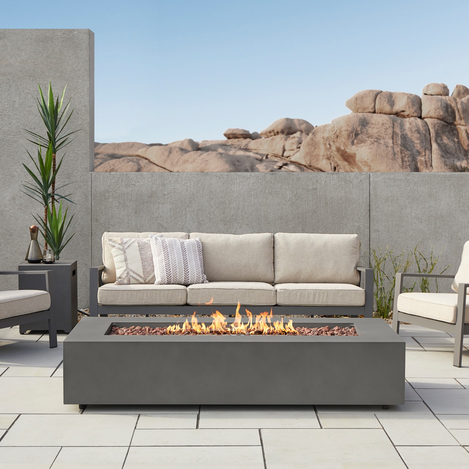 Aegean 70" Rectangle Propane Fire Pit Outdoor Fireplace Fire Table for Backyard or Patio Weathered Slate