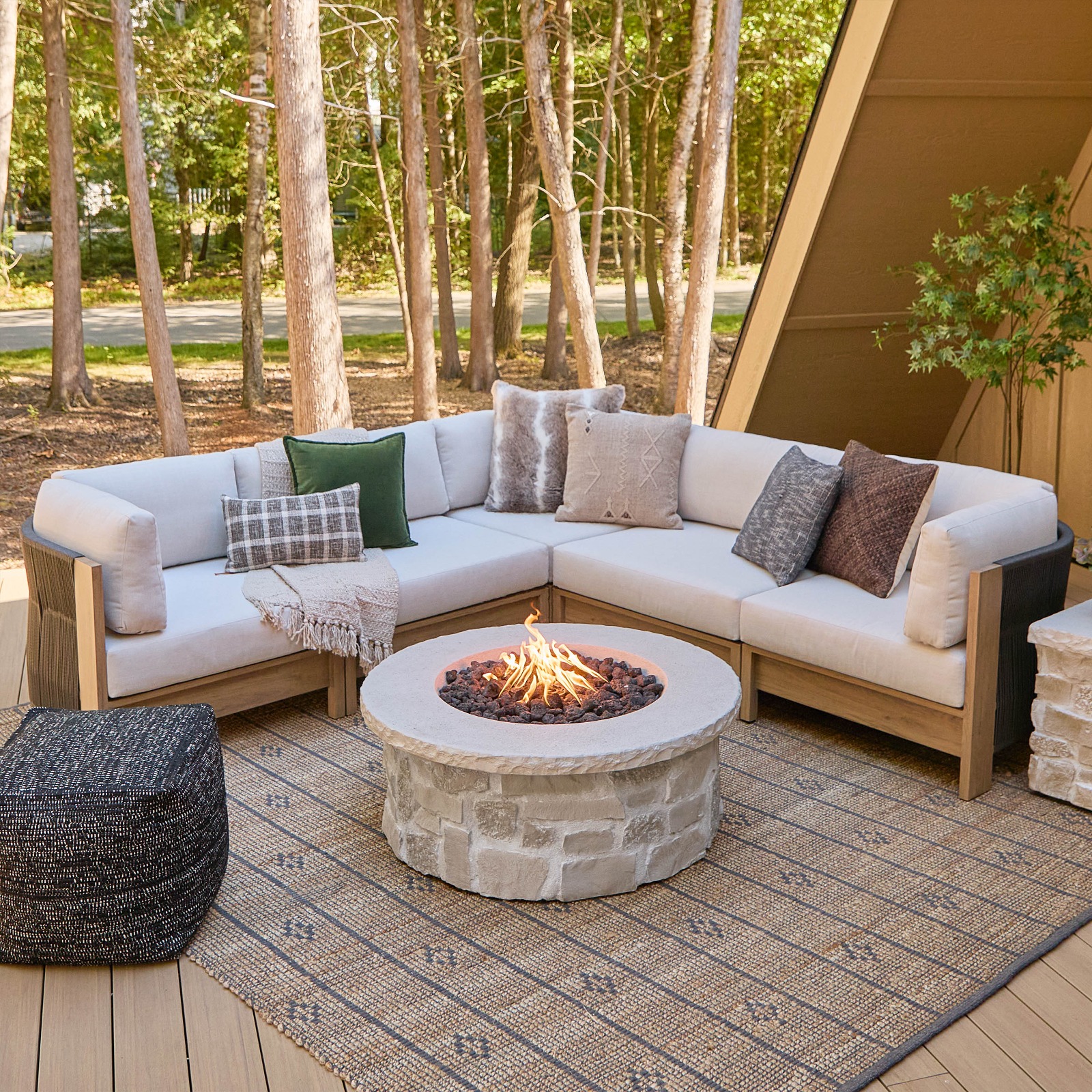 Stratton Armless Outdoor Chair With Sunbrella Cushions and Part of the Stratton Modular Sectional Couch by Real Flame