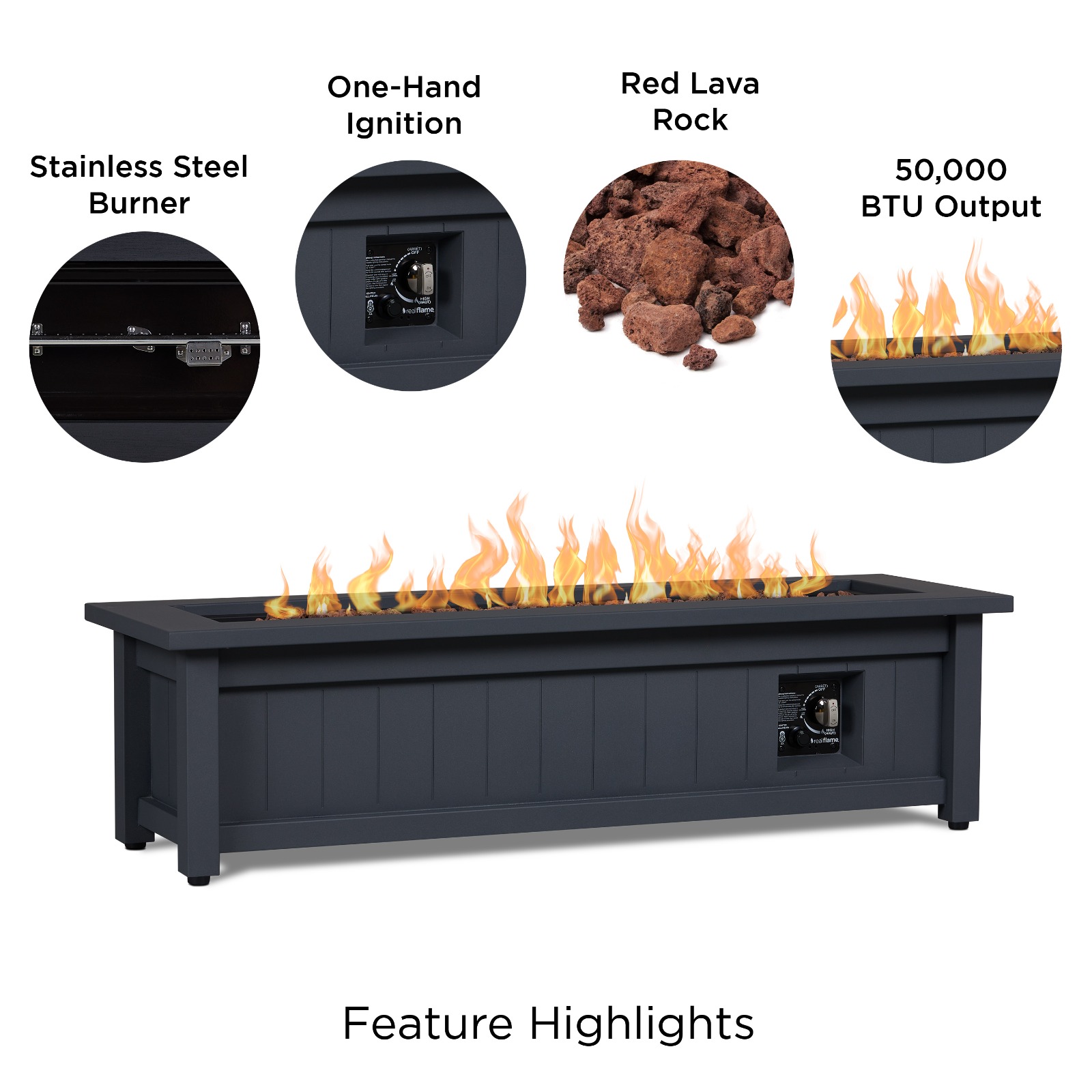 Ortun Rectangle Propane Fire Pit Outdoor Fireplace Fire Table for Backyard or Patio