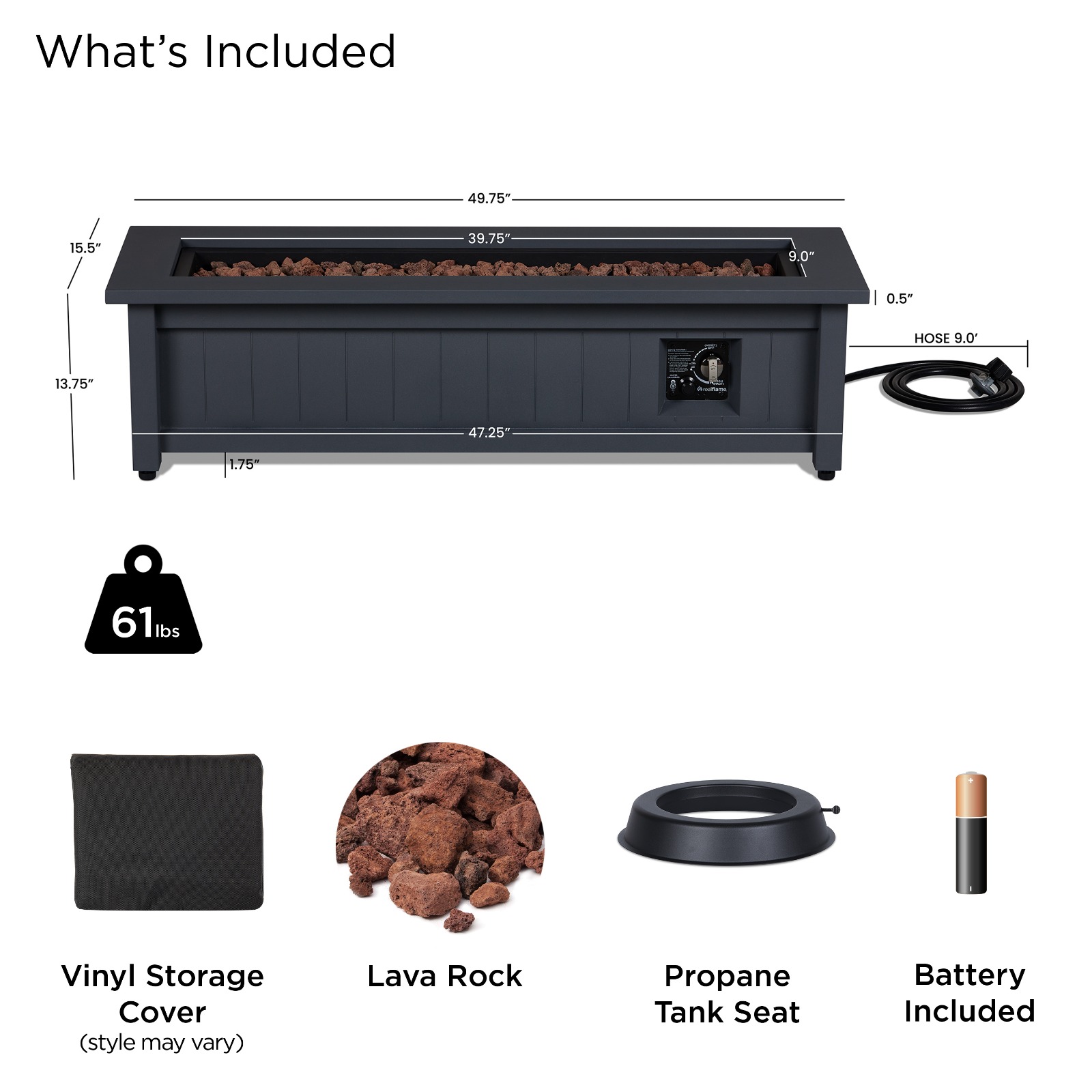Ortun Rectangle Propane Fire Pit Outdoor Fireplace Fire Table for Backyard or Patio