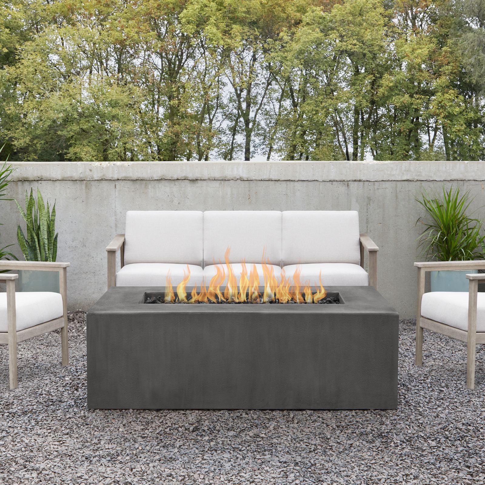 Estes Rectangle GFRC Outdoor Natural Gas or Propane Fire Pit Fireplace Fire Table for Backyard or Patio