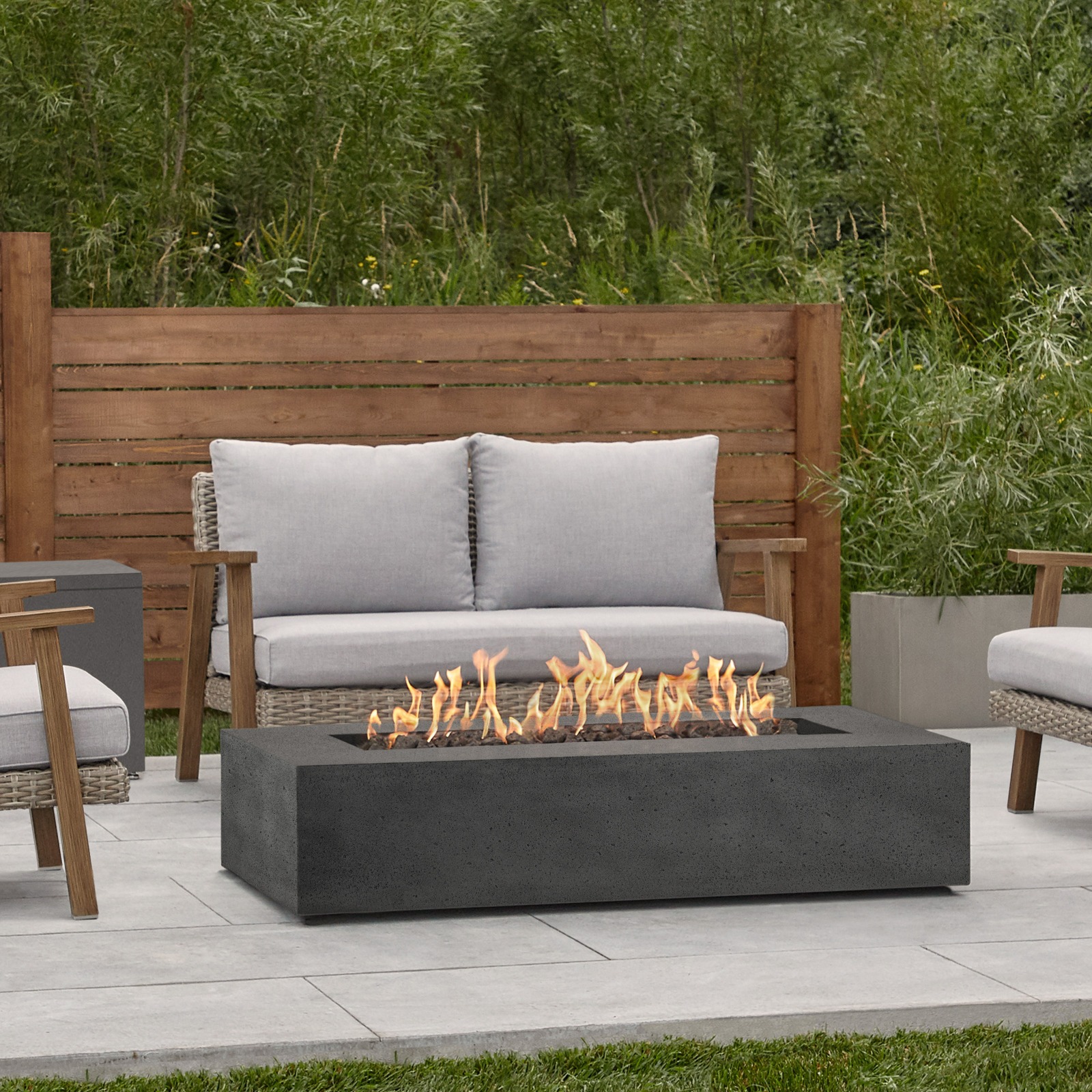 La Valle 56" Rectangle GFRC Outdoor Natural Gas or Propane Fire Pit Fireplace Fire Table for Backyard or Patio