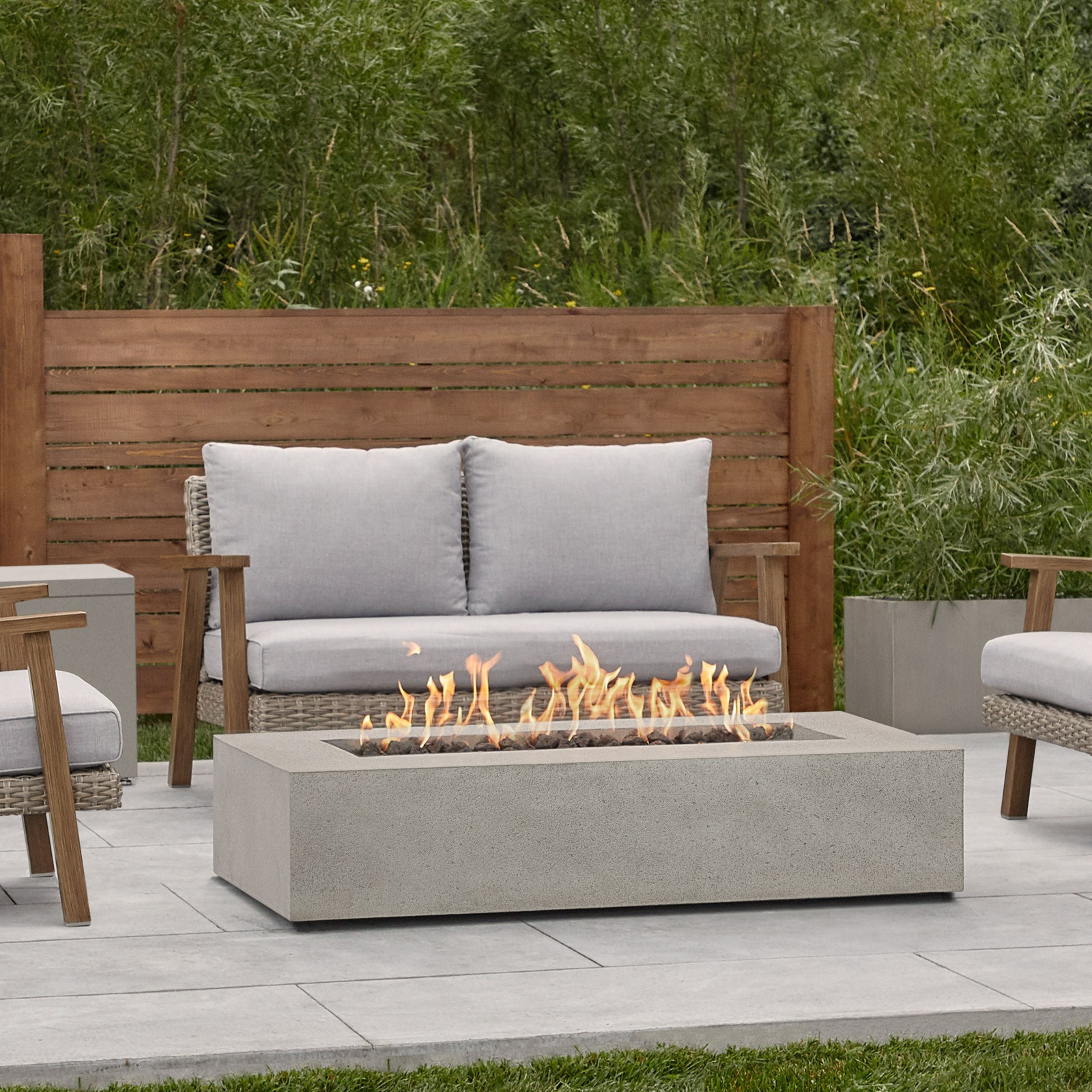 La Valle 56" Rectangle GFRC Outdoor Natural Gas or Propane Fire Pit Fireplace Fire Table for Backyard or Patio