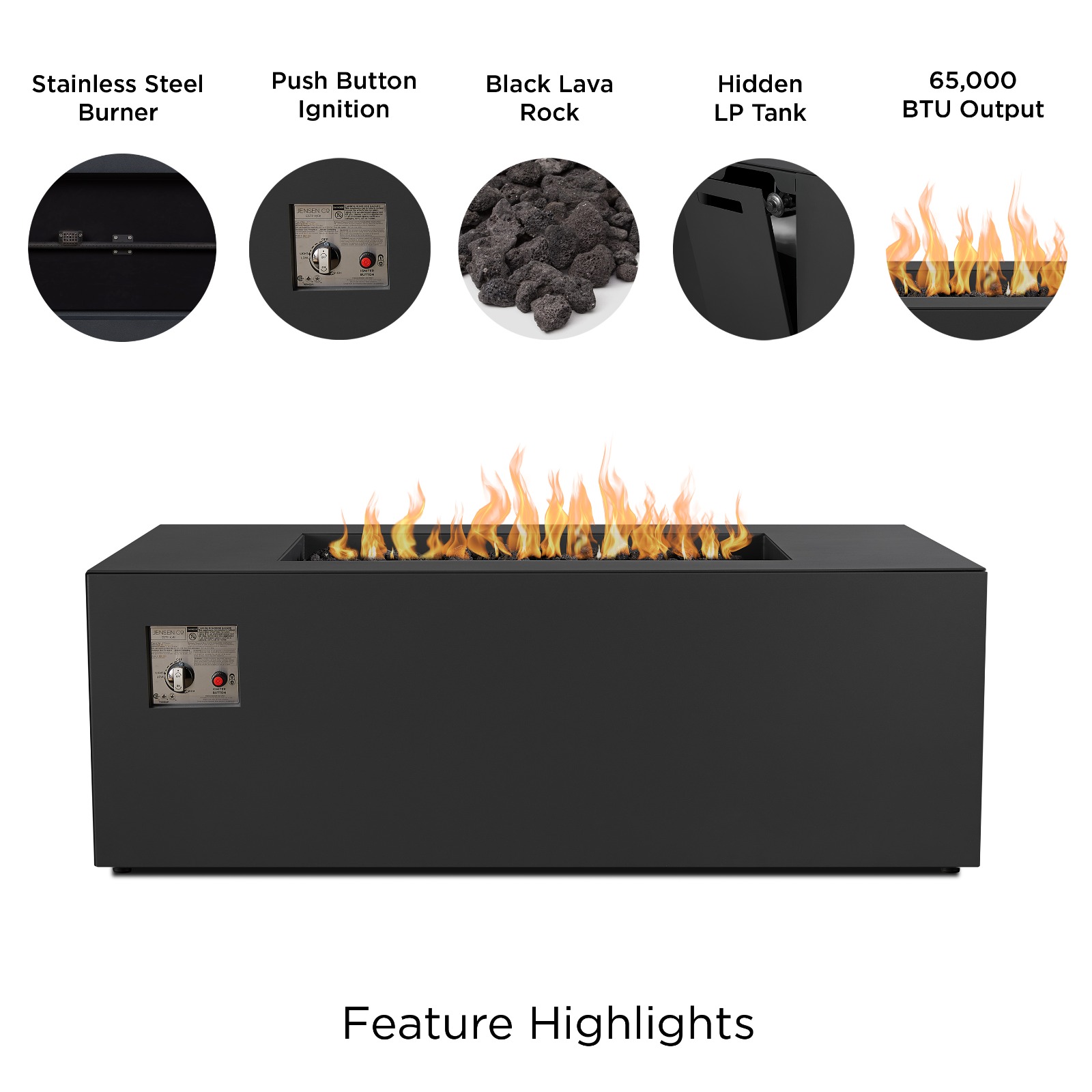 Coden 58" Aluminum Rectangle Propane Fire Pit Fire Bowl Outdoor Fireplace Fire Table for Backyard or Patio