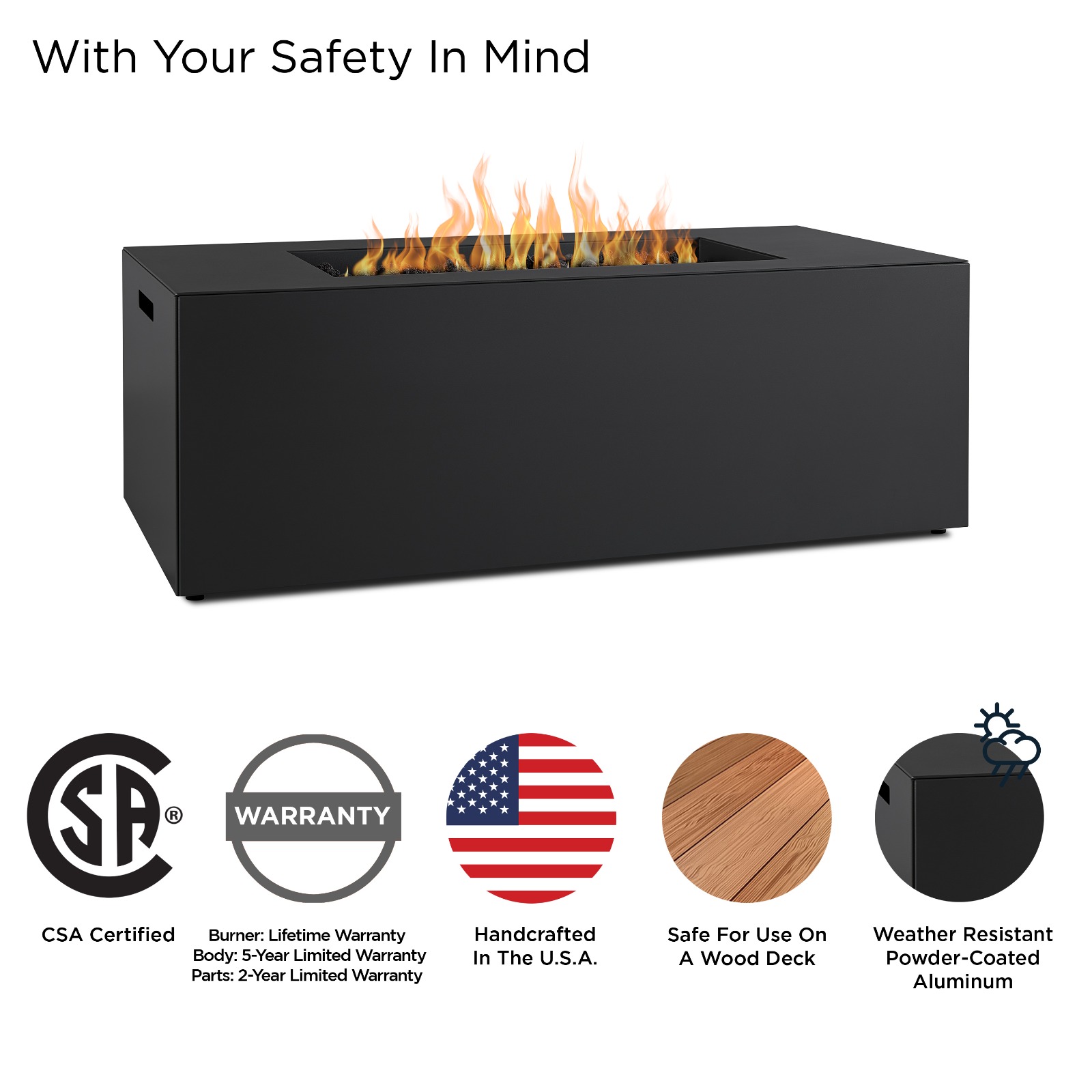 Coden 58" Aluminum Rectangle Propane Fire Pit Fire Bowl Outdoor Fireplace Fire Table for Backyard or Patio