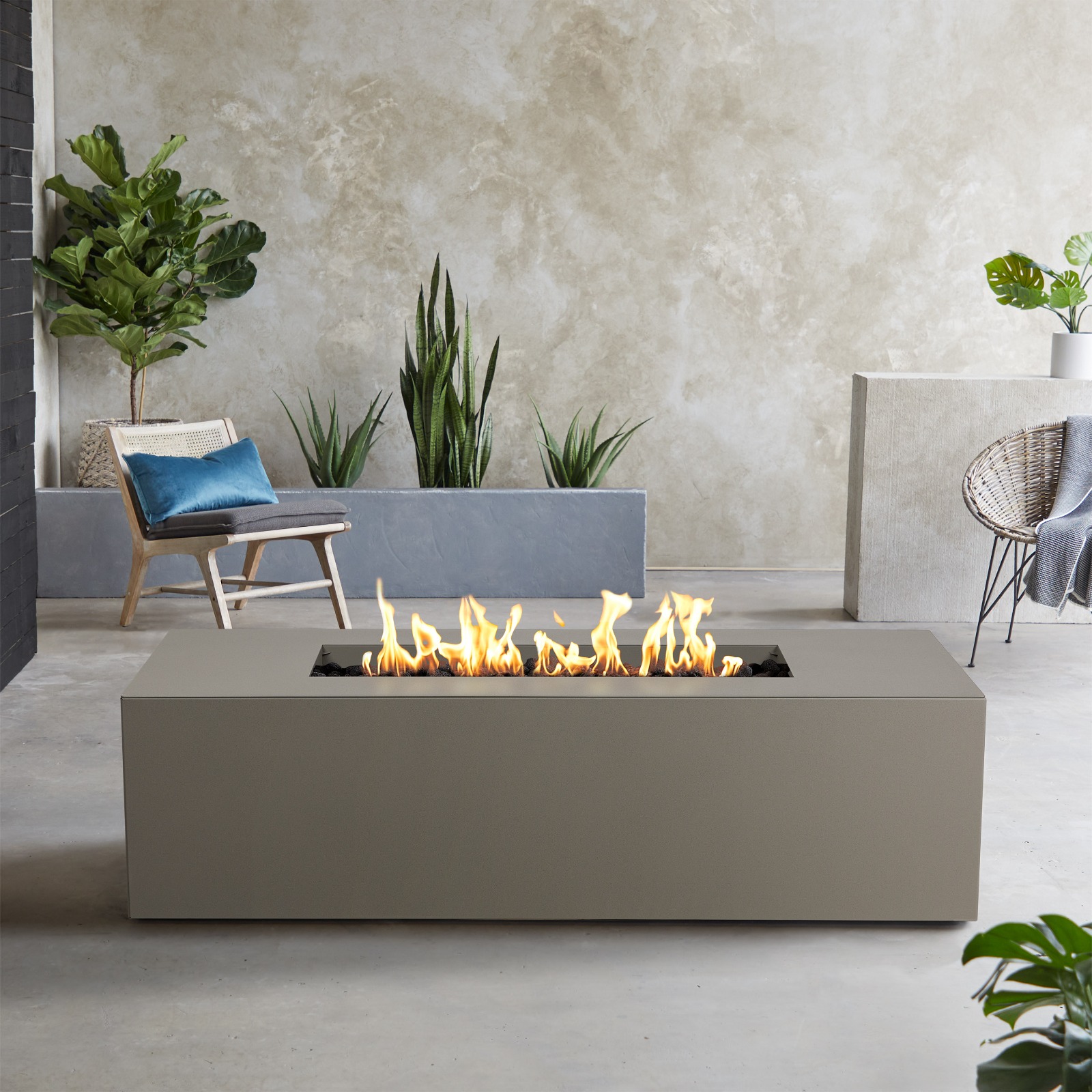 Coden Rectangle Propane Fire Table Outdoor Gray Fire Pit
