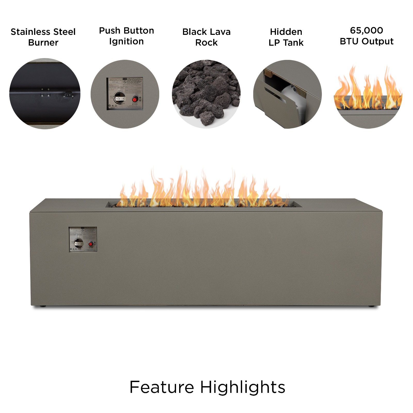 Coden Rectangle Propane Fire Table Outdoor Gray Fire Pit