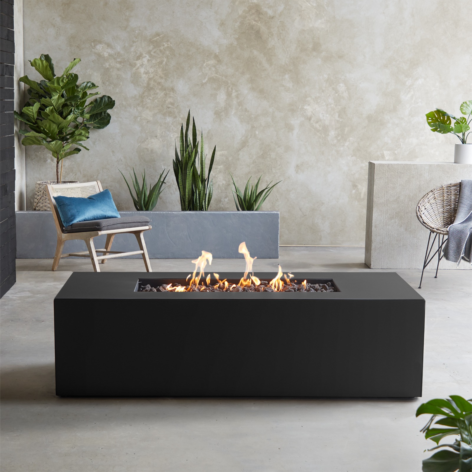 Coden Rectangle Propane Fire Table Outdoor Gray Fire Pit