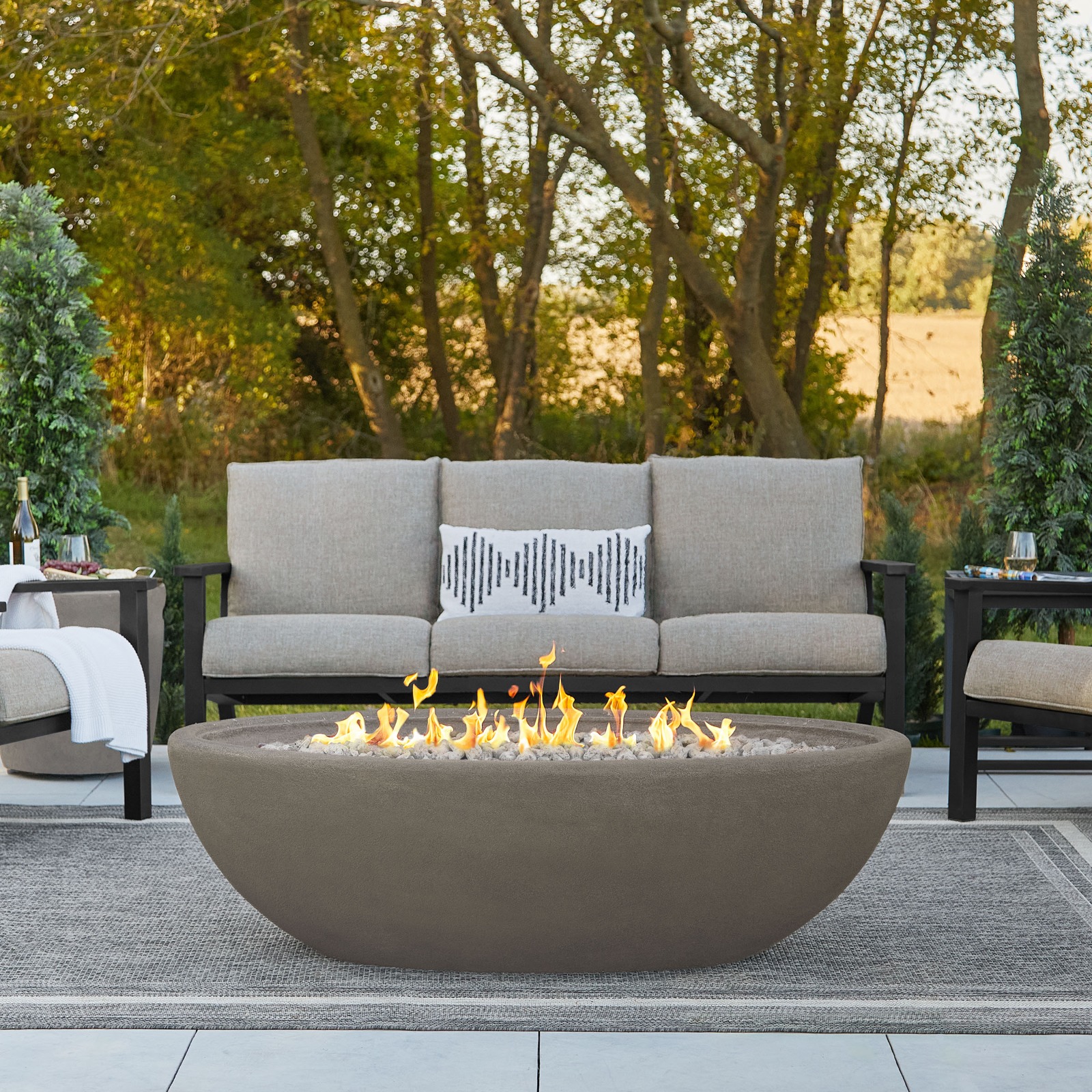 Riverside Large Oval Fire Pit Outdoor Fireplace Fire Table for Backyard or Patio Gray