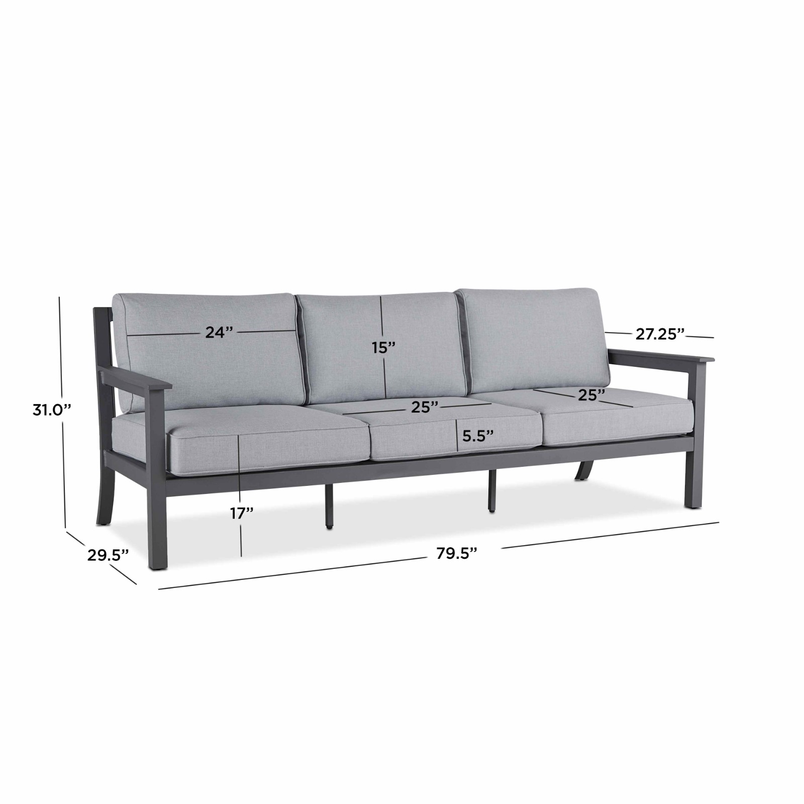 Ortun Outdoor Three Seat Sofa Couch Patio Furniture