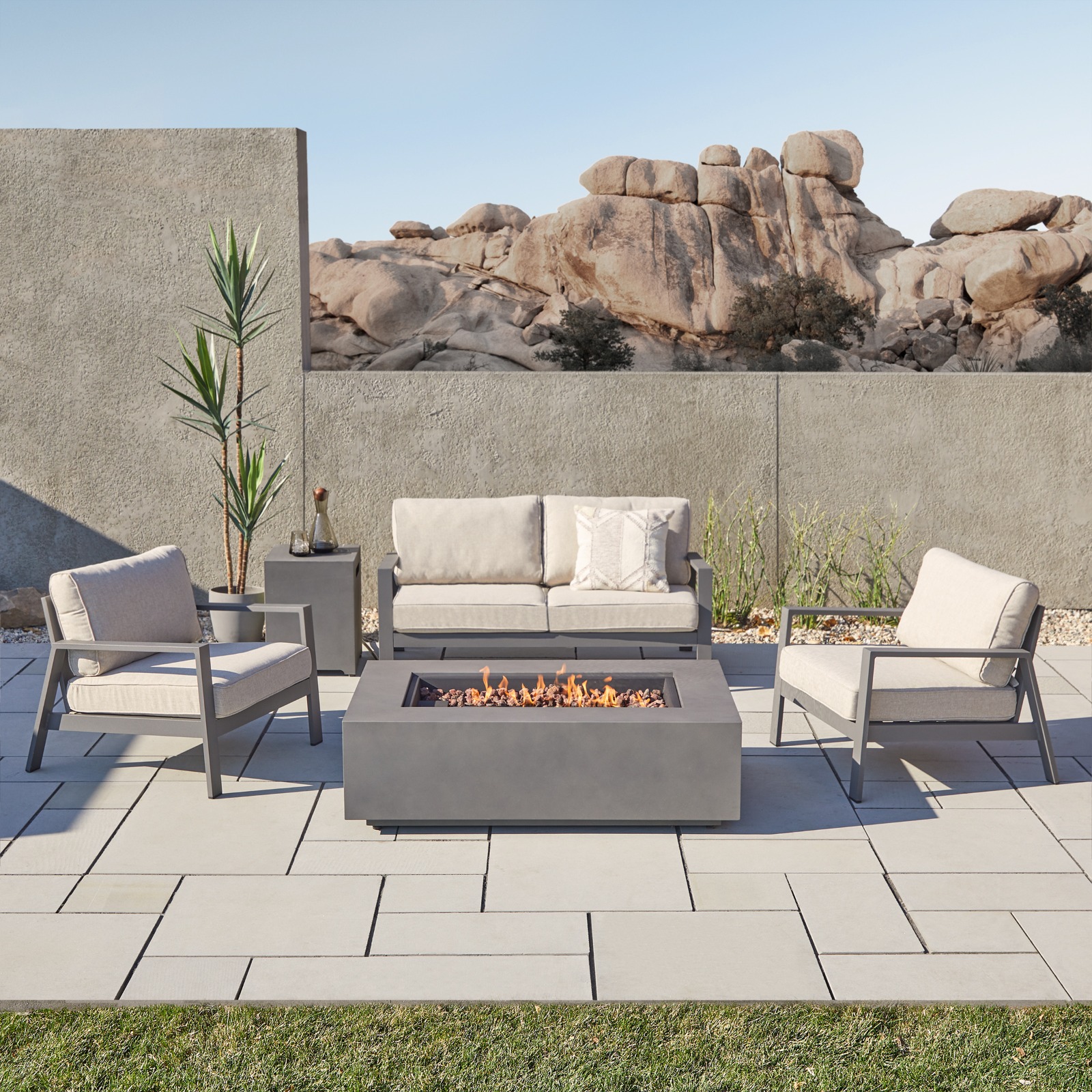 Aegean Patio Furniture Fire Table Fire Pit Set