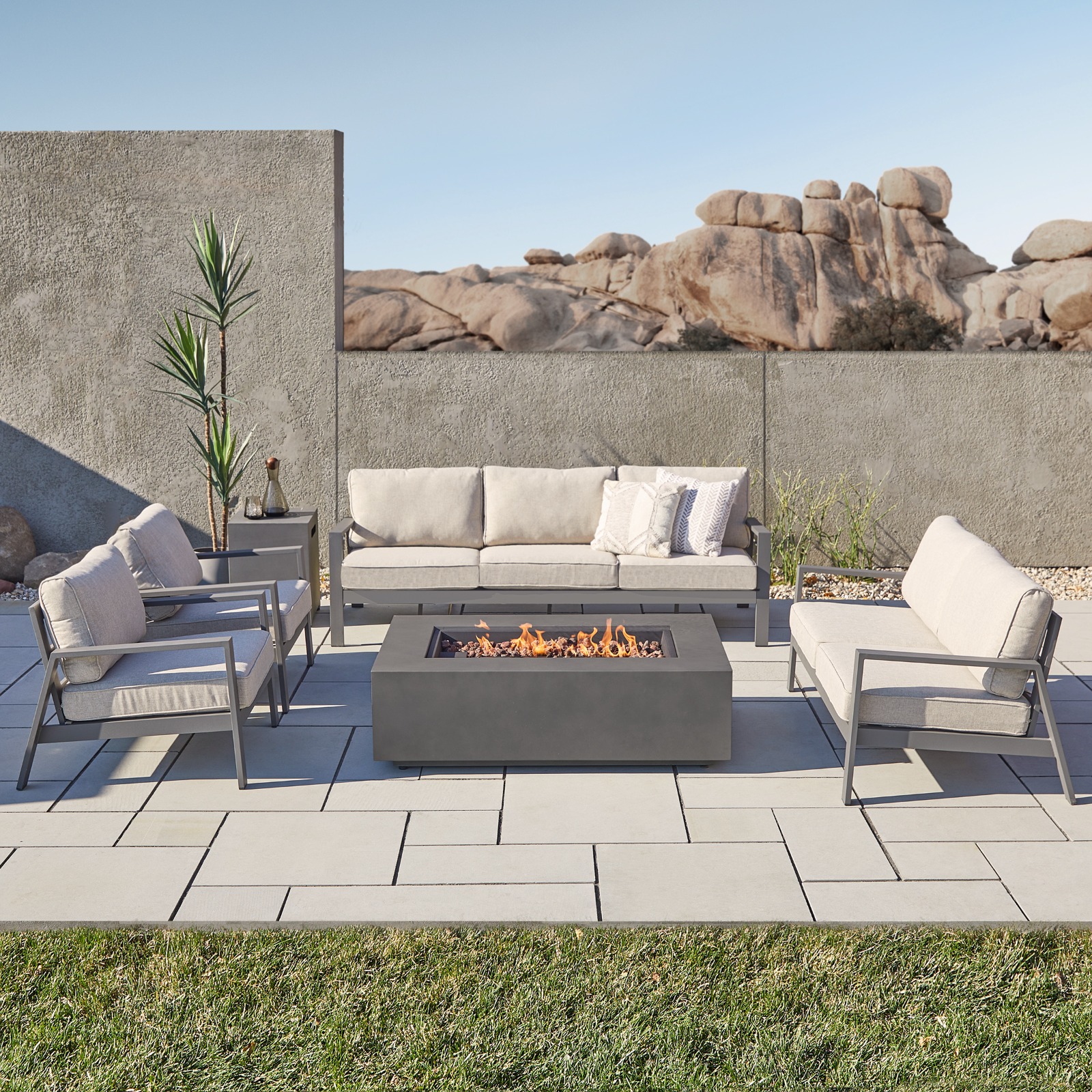 Aegean Patio Furniture Fire Table Fire Pit Set