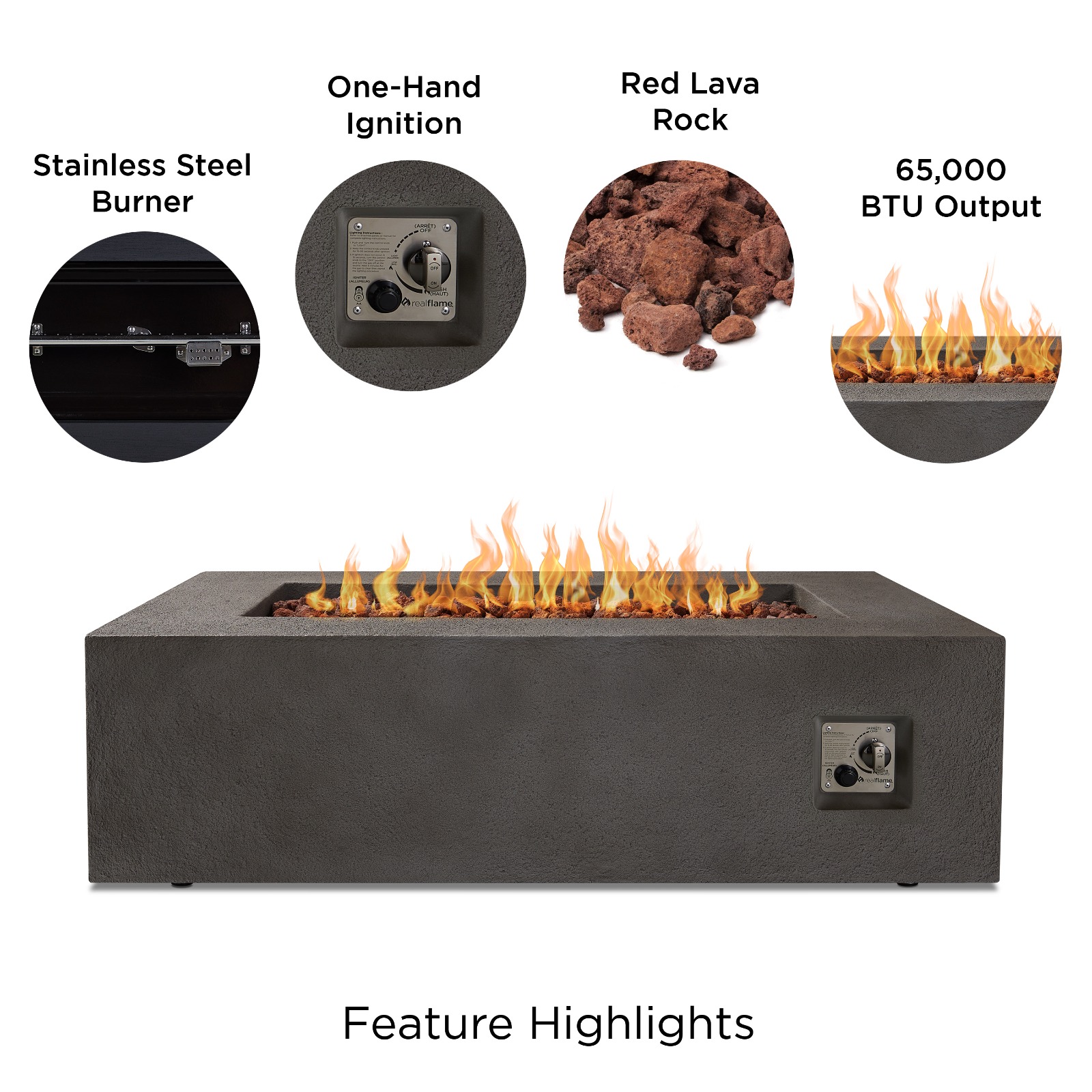 Baltic Rectangle Natural Gas Fire Table Gray Outdoor Fire Pit