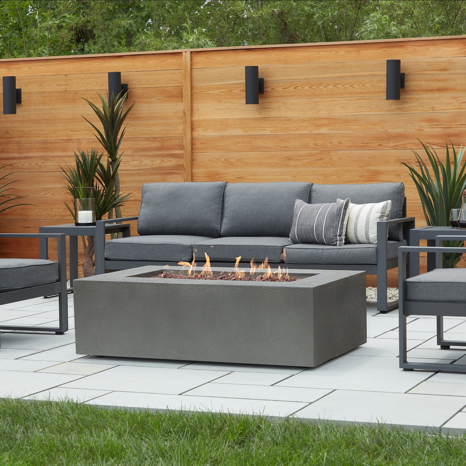 Baltic Rectangle Natural Gas Fire Table Gray Outdoor Fire Pit