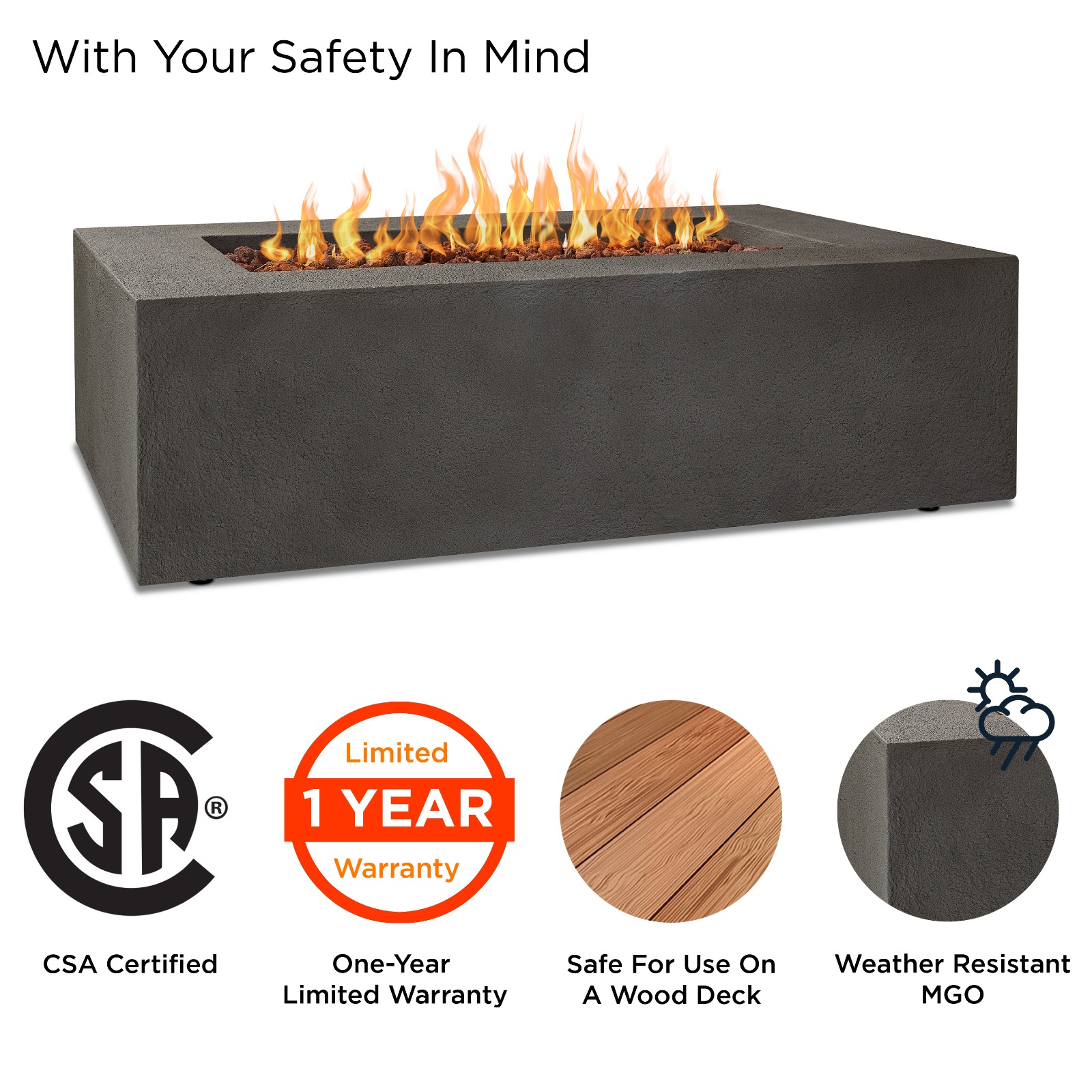 Baltic Rectangle Natural Gas Fire Table Gray Outdoor Fire Pit