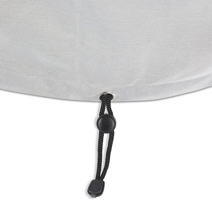 Drawstring detail shot of Baltic Square Fire Table Protective Fabric Cover with Drawstring.