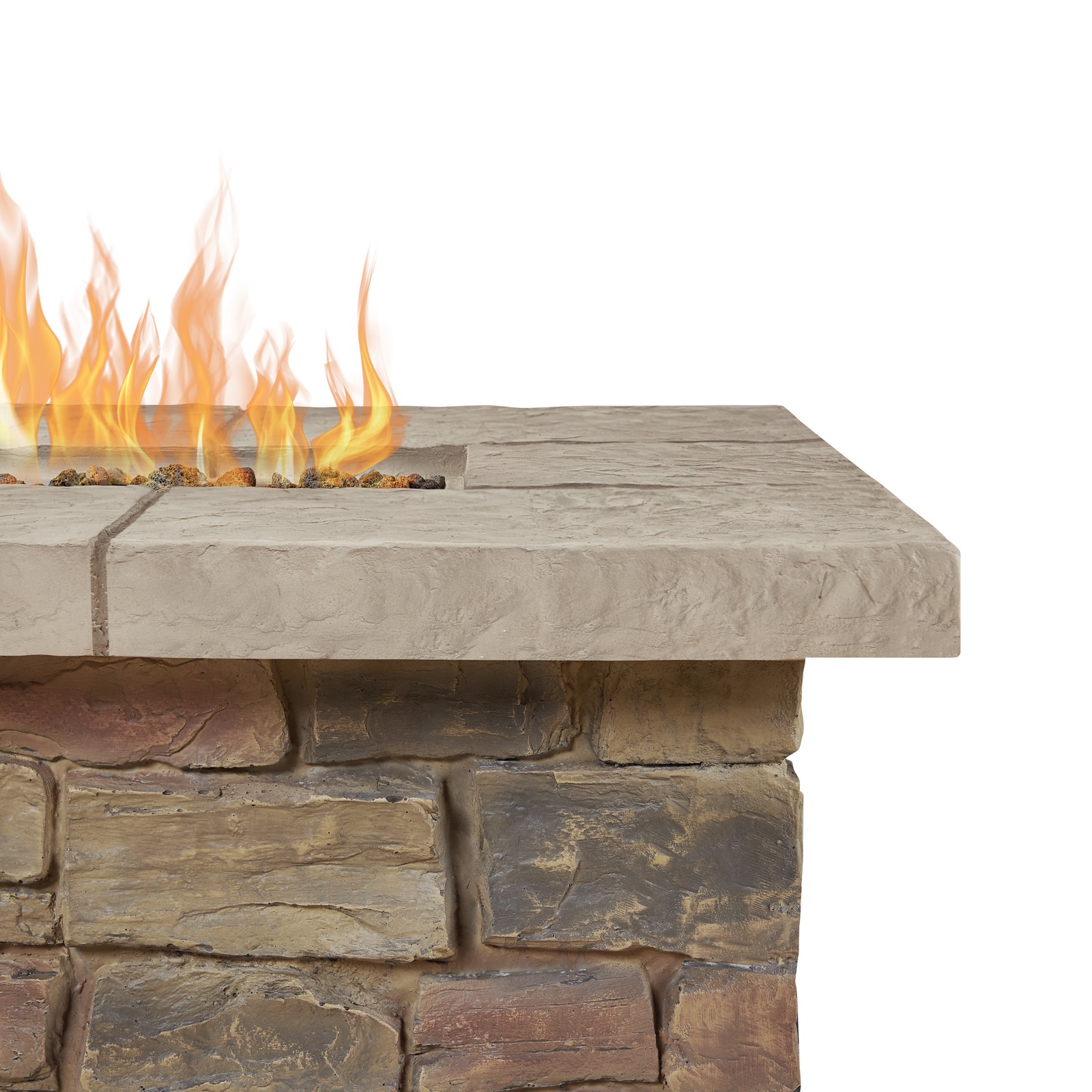 Sedona Square Propane Fire Table with NG Conversion Kit in buff detail view