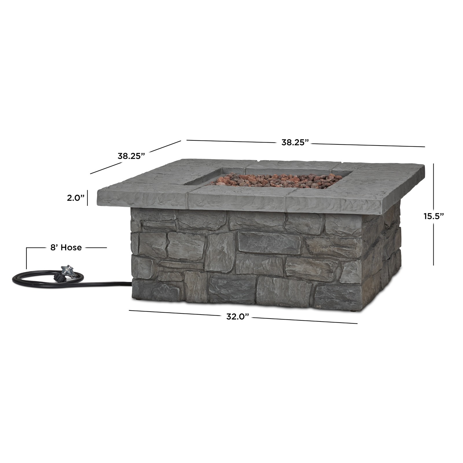 Sedona Square Propane Fire Table with NG Conversion Kit dimensions