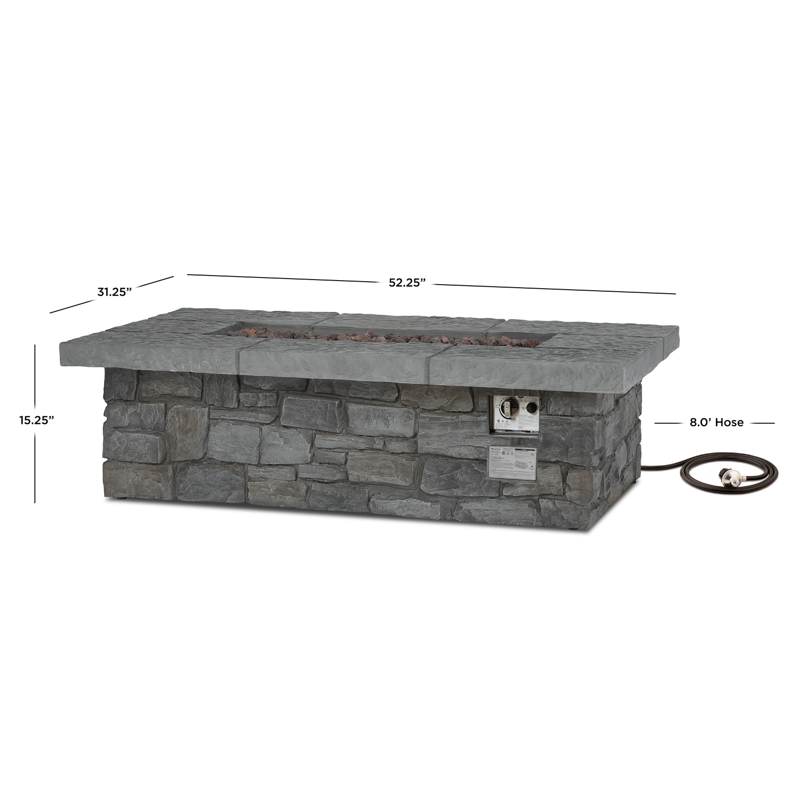 Sedona 52" Rectangle Propane Fire Pit Outdoor Fireplace Fire Table for Backyard or Patio Dimensions