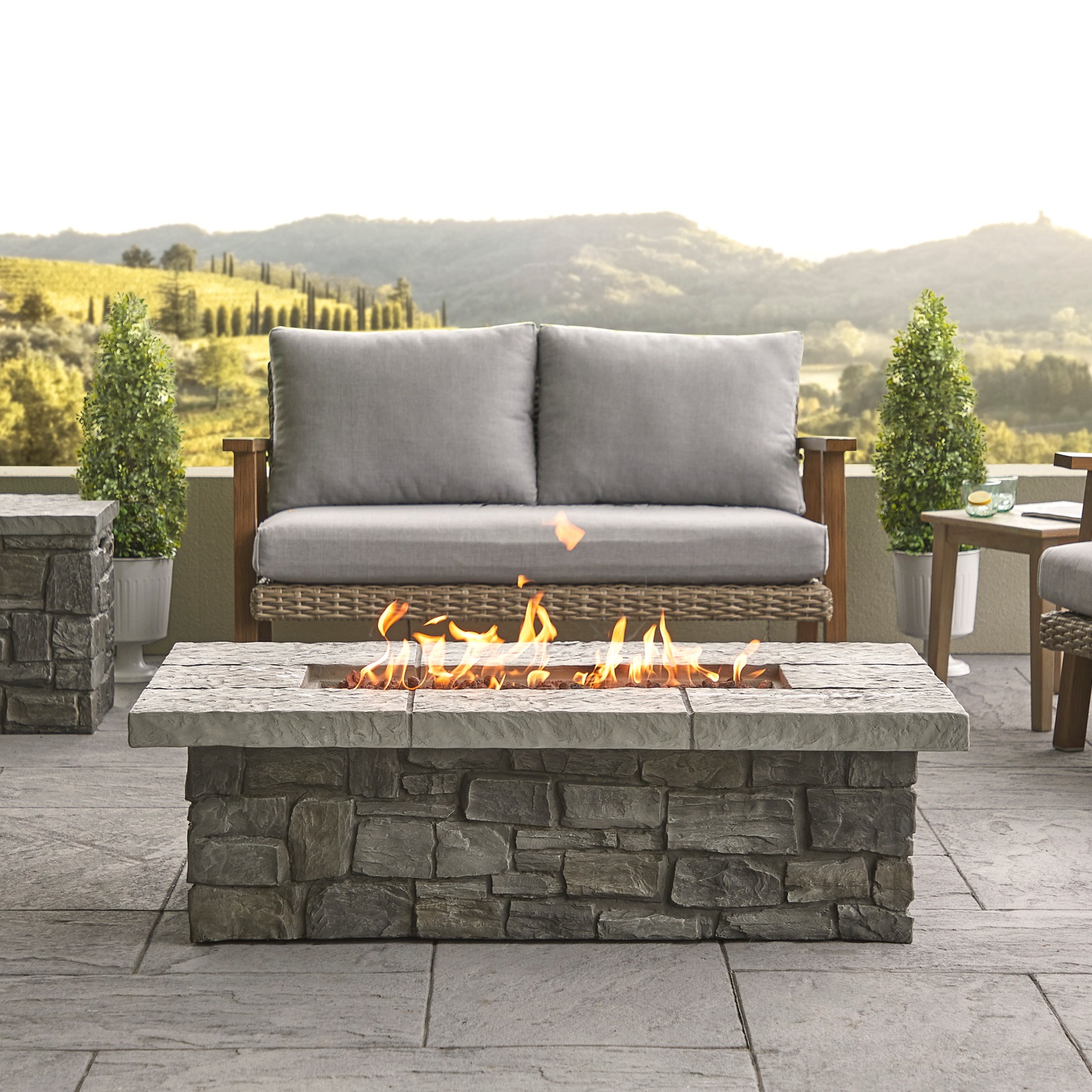 Sedona 52" Rectangle Propane Fire Pit Outdoor Fireplace Fire Table for Backyard or Patio