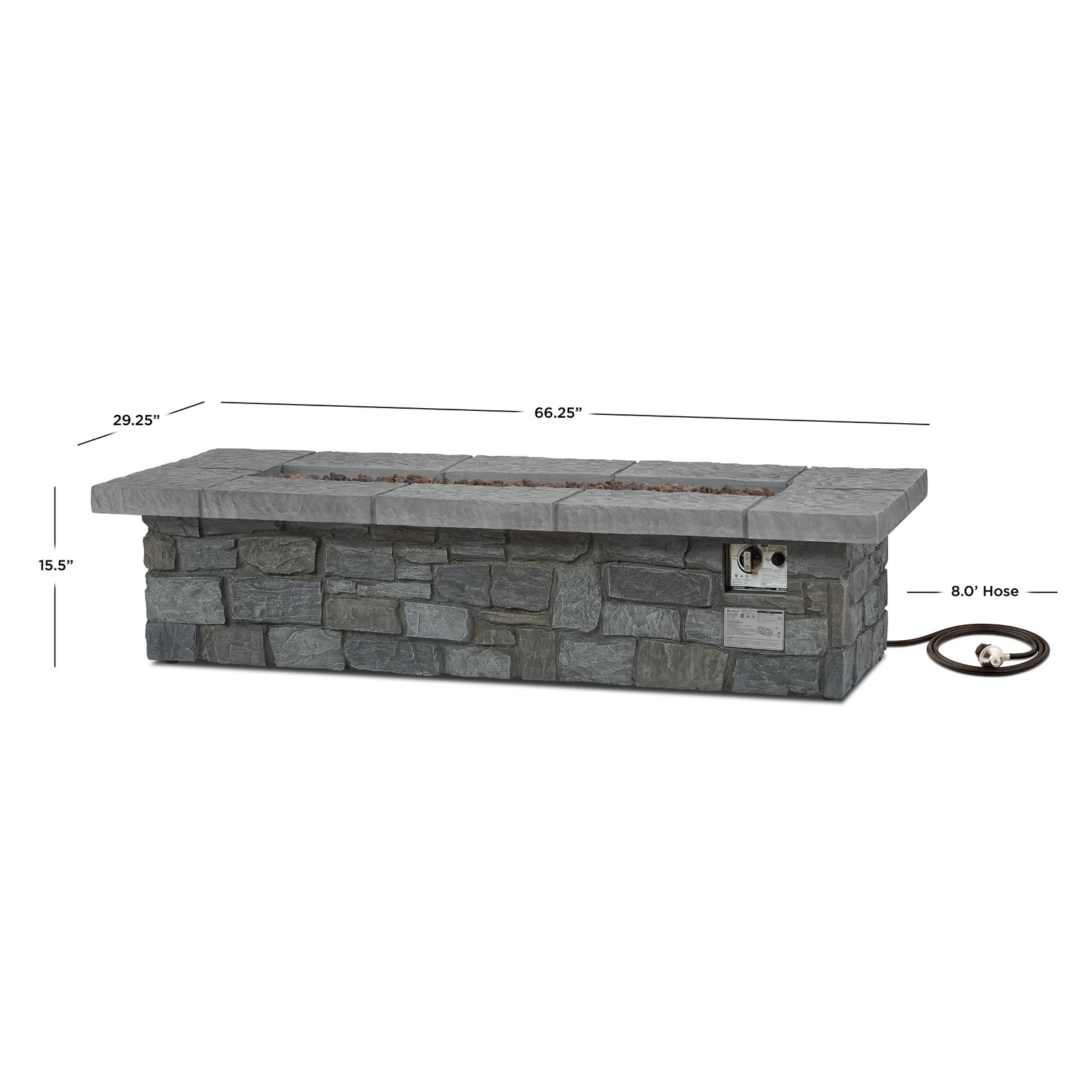 Sedona 66" Rectangle Propane Fire Pit Outdoor Fireplace Fire Table for Backyard or Patio Dimensions