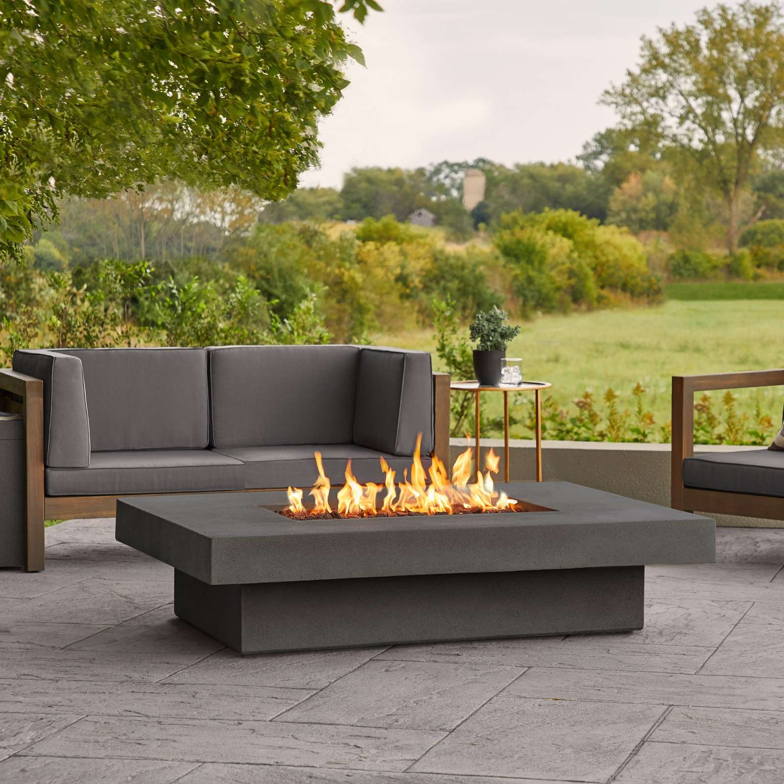 Geneva 60 Rectangle Fire Pit Table With Hidden Propane Tank