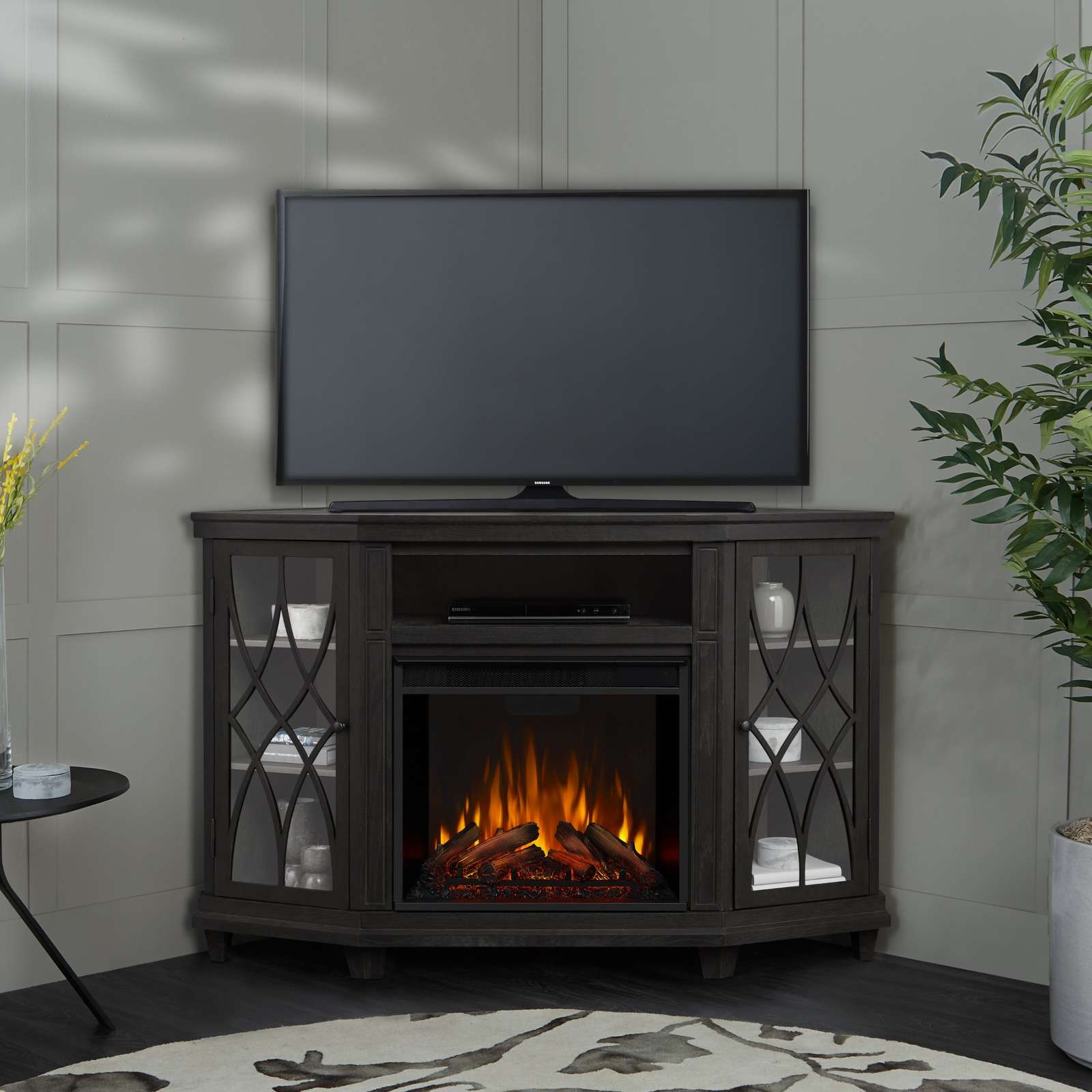 Corner tv fireplace entertainment center sales