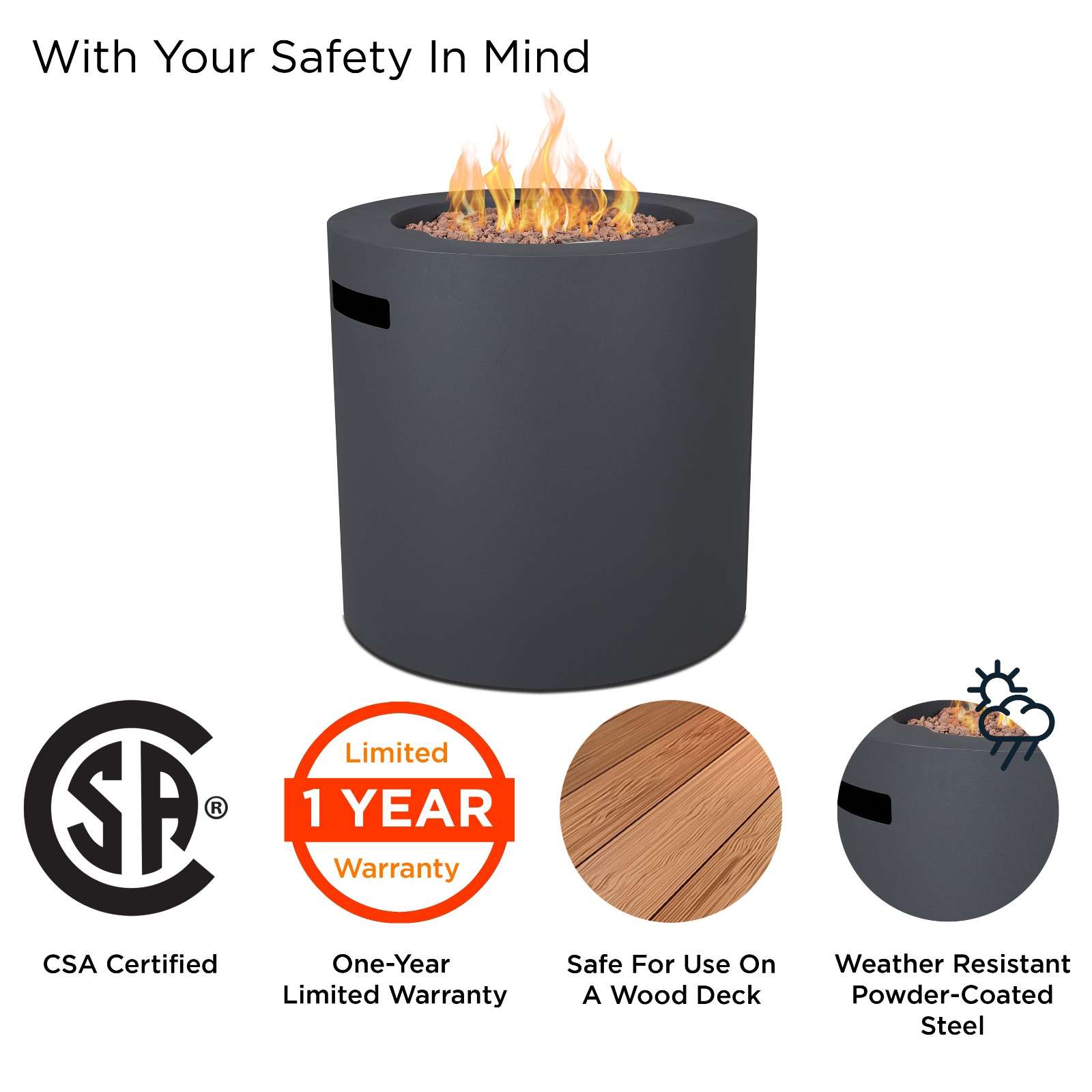 Round fire table with hidden propane tank sales