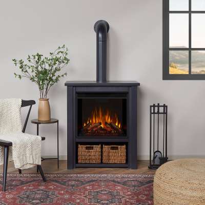 Hollis Indoor Electric Fireplace with Optional Stove Pipe Chimney Portable Heater