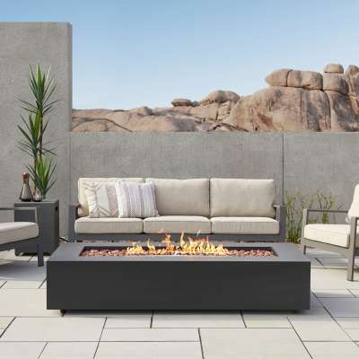 Aegean 70" Rectangle Propane Fire Pit Outdoor Fireplace Fire Table for Backyard or Patio Black