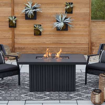 Calvin 52" Metal Propane Fire Pit Table Outdoor Fireplace With Hidden Propane Tank in Black Coral