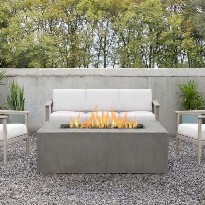 Estes Rectangle GFRC Outdoor Natural Gas or Propane Fire Pit Fireplace Fire Table for Backyard or Patio