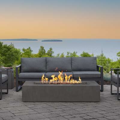 Estes Low Rectangle GFRC Outdoor Natural Gas or Propane Fire Pit Fireplace Fire Table for Backyard or Patio