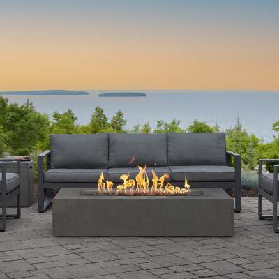 Estes Low Rectangle GFRC Outdoor Natural Gas or Propane Fire Pit Fireplace Fire Table for Backyard or Patio