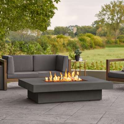 Geneva Low 60" Rectangle GFRC Outdoor Natural Gas or Propane Fire Pit Fireplace Fire Table for Backyard or Patio