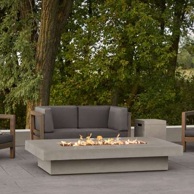Geneva Low 72" Rectangle GFRC Outdoor Natural Gas or Propane Fire Pit Fireplace Fire Table for Backyard or Patio