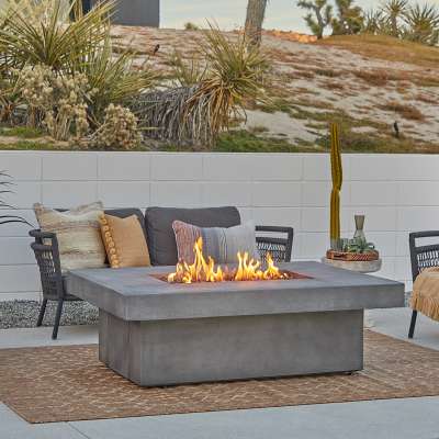 Geneva 60" Concrete Rectangle Propane Outdoor Fire Pit Table With Hidden Propane Tank