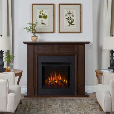 Granby Indoor Electric Fireplace with Mantel Portable Heater in brown