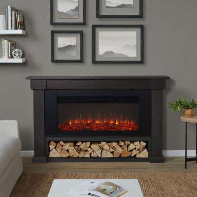 Bristow Landscape Indoor Electric Fireplace with Mantel Portable Heater in Weathered Wood.