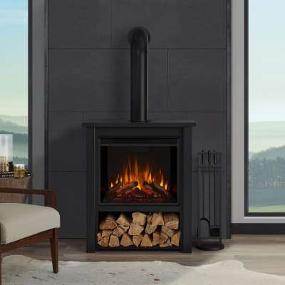 Hollis Indoor Electric Fireplace with Optional Stove Pipe Chimney Portable Heater