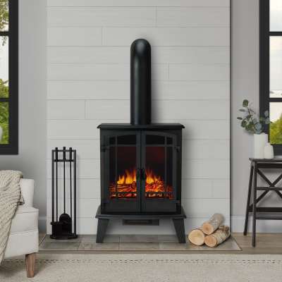 Foster Indoor Electric Fireplace with Optional Stove Pipe Chimney Portable Heater